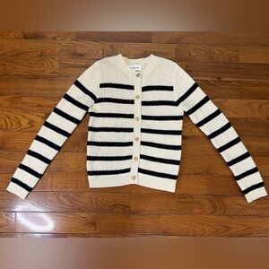 Heartloom Cardigan Cream Black Striped Women’s Size S Cotton Gold Button
